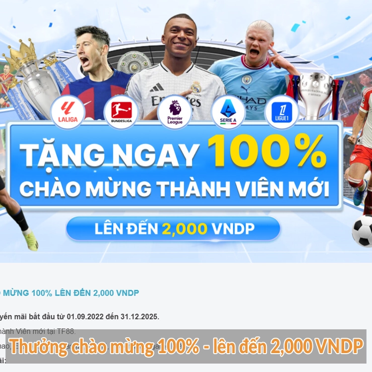 Thưởng chào mừng 100% - lên đến 2,000 VNDP